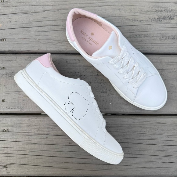kate spade Shoes - Kate Spade NY Angelise white and pink perforated leather sneakers size 8